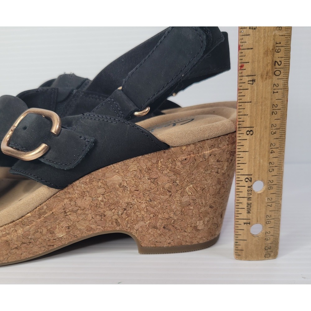 Clarks Women Giselle Dove Cork Wedge Slingback Sandals US 8M Black Nubuck NEW - Picture 4 of 10